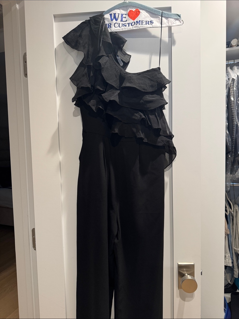 Zara Black One-Shoulder Ruffle Jumpsuit